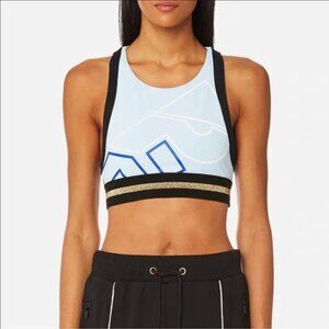 P.E Nation Blue Black Metallic Stripe Racerback High Neck Volley Sports Bra